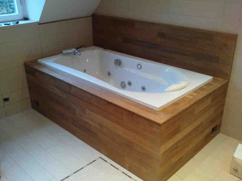 pose, caisson, bois, baignoire